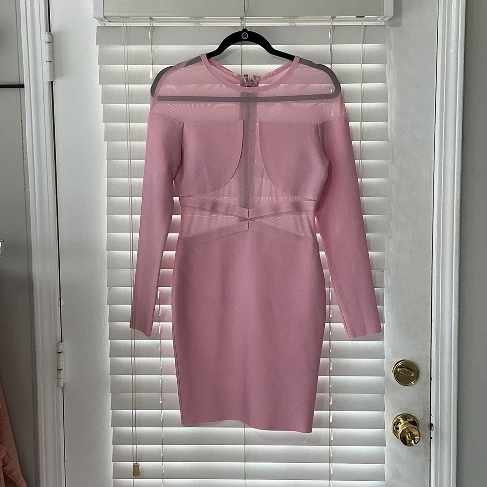 Chic Long Sleeve Pink Dress